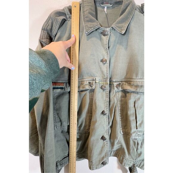 Free People Moss Green Military Oversized Button Front Jacket Women's Small - Picture 9 of 12